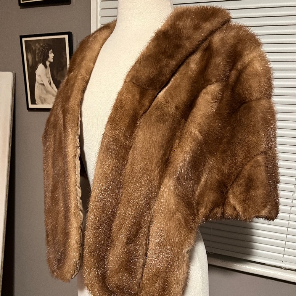 FLASH FALL SALE Mink Fur stole in light brown Autumn haze - Picture 5 of 8